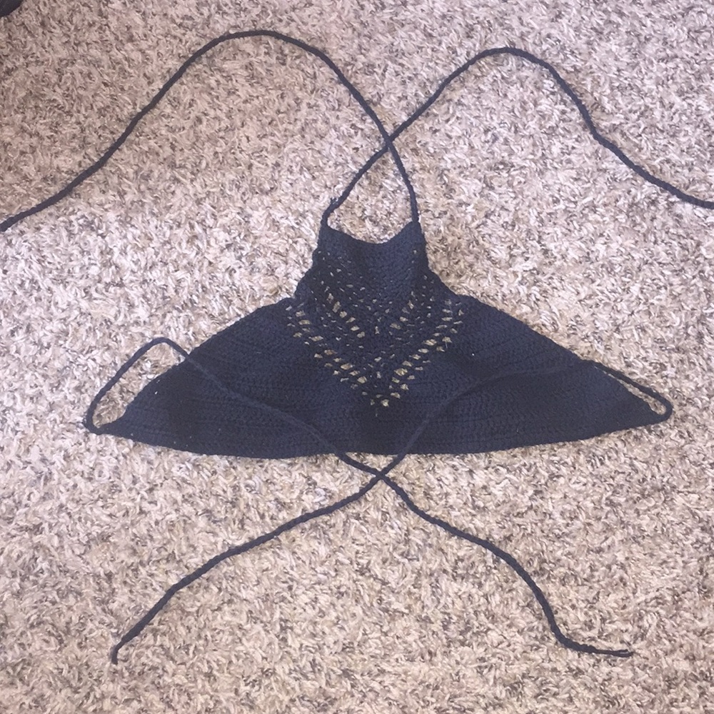 Black crocheted crop top